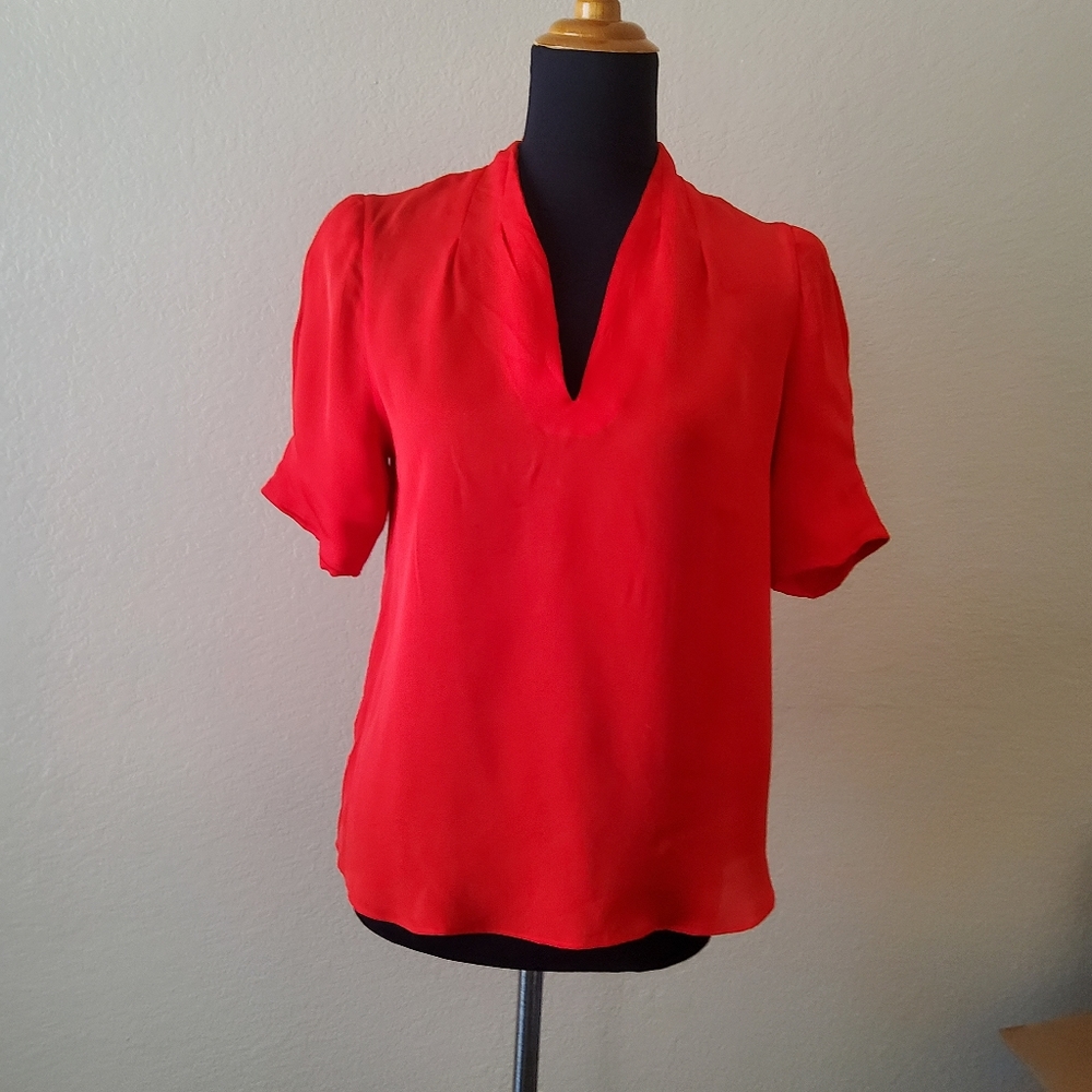 Joie Eleanor Silk Short Sleeve Top Size M Caviar Red New